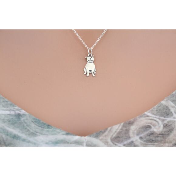 Sterling Silver Pitbull Dog Charm Necklace Silver Pitbull Dog Charm Necklace